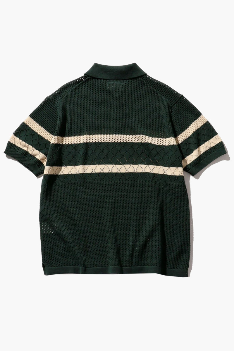 Knit polo mesh stripe Green 65