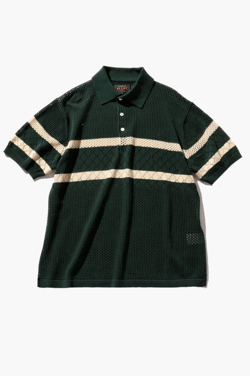 Knit polo mesh stripe Green 65