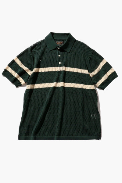 Beams plus Knit polo mesh stripe Green 65 - GRADUATE STORE