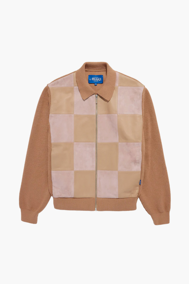 Checkerboard zip front Brown