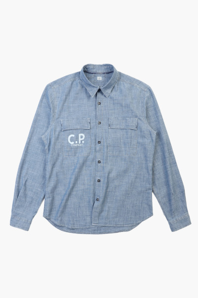 Cp company Chambray ls logo shirt Denim blue - GRADUATE STORE