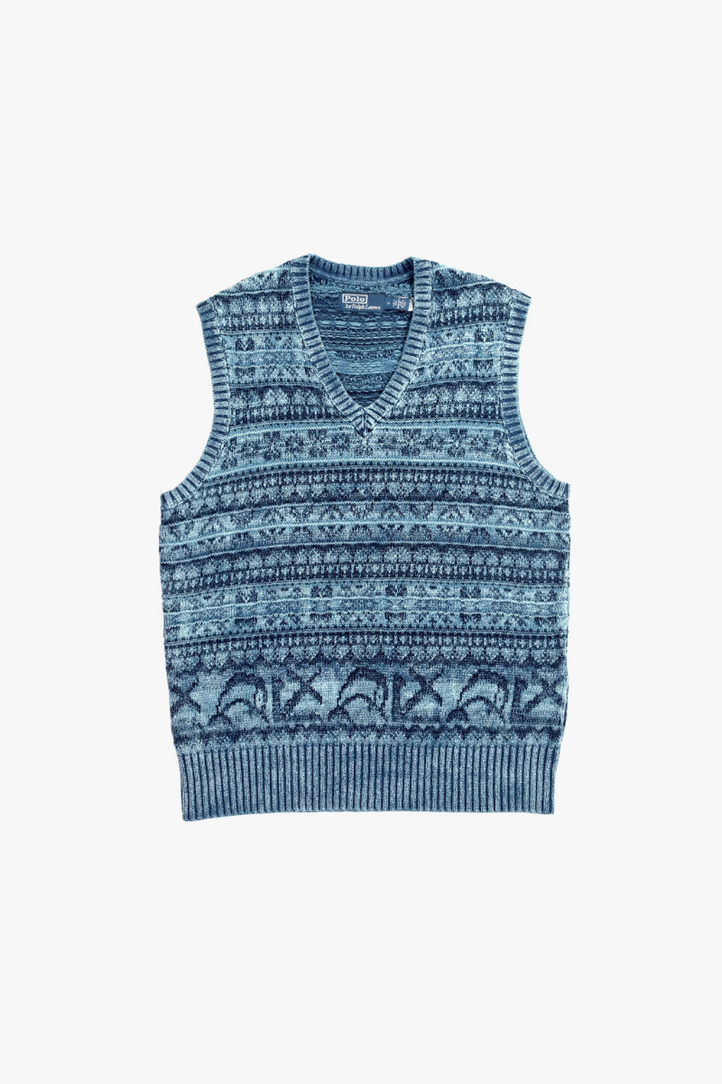 Sleeveless cotton vest Mixed indigo