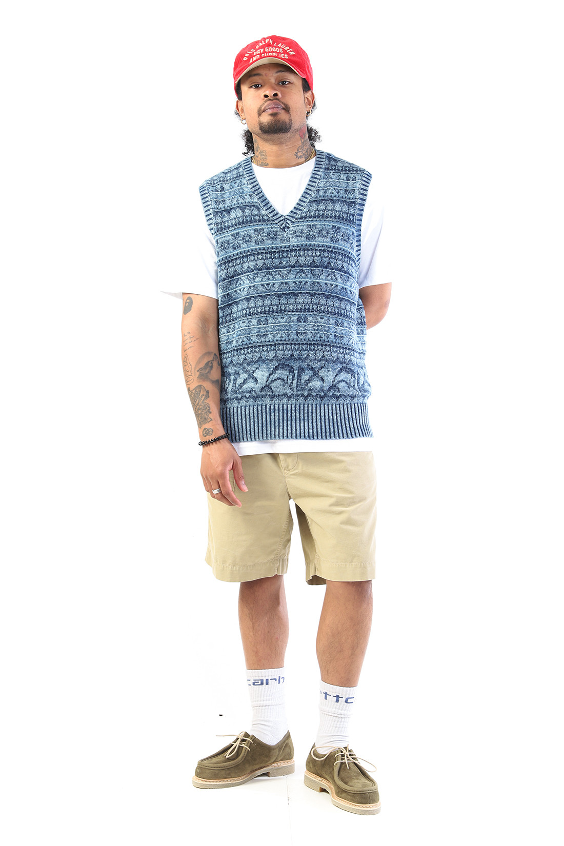 Sleeveless cotton vest Mixed indigo