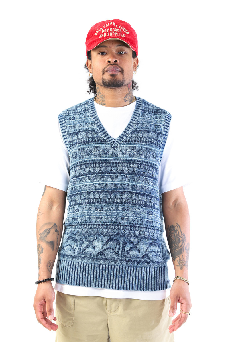 Sleeveless cotton vest Mixed indigo