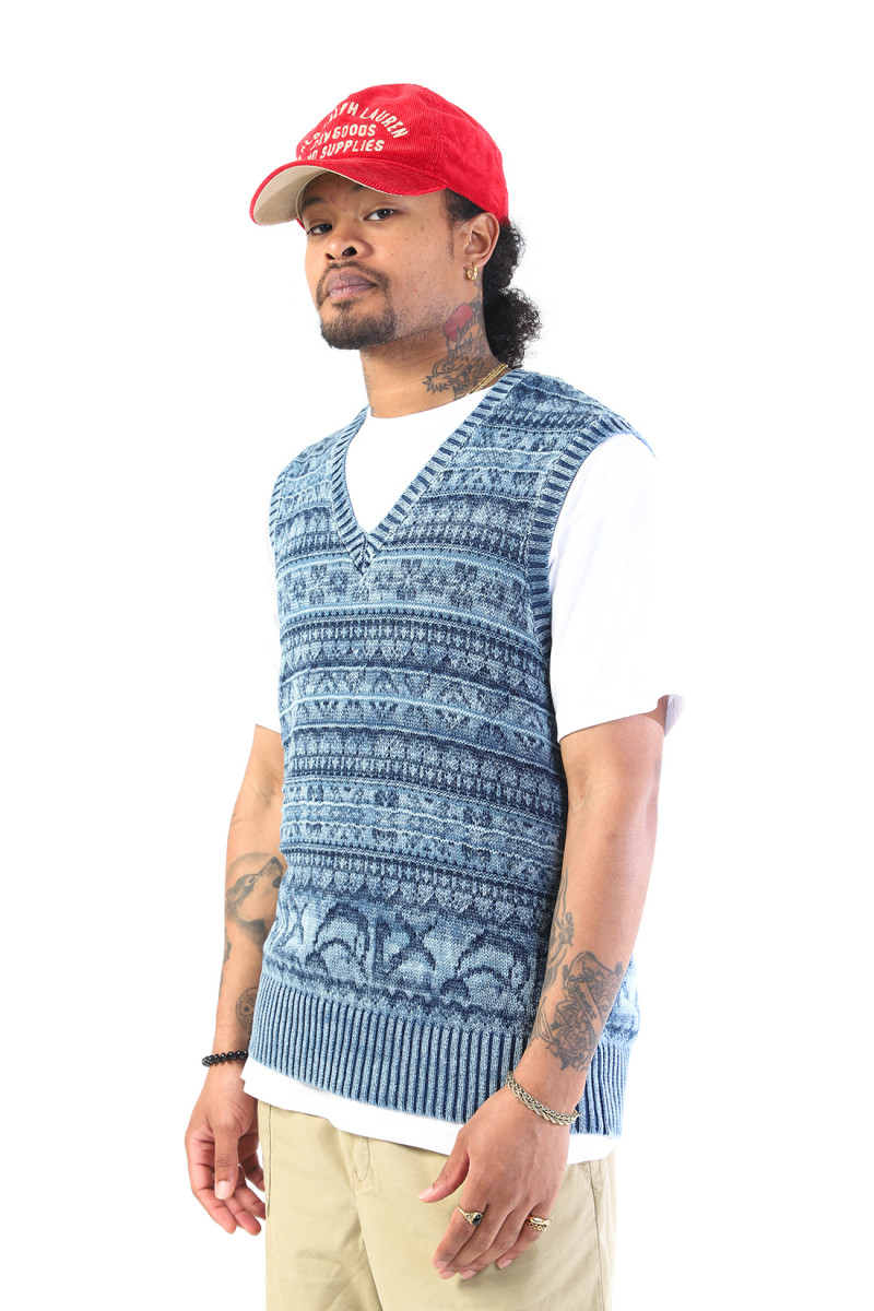 Sleeveless cotton vest Mixed indigo