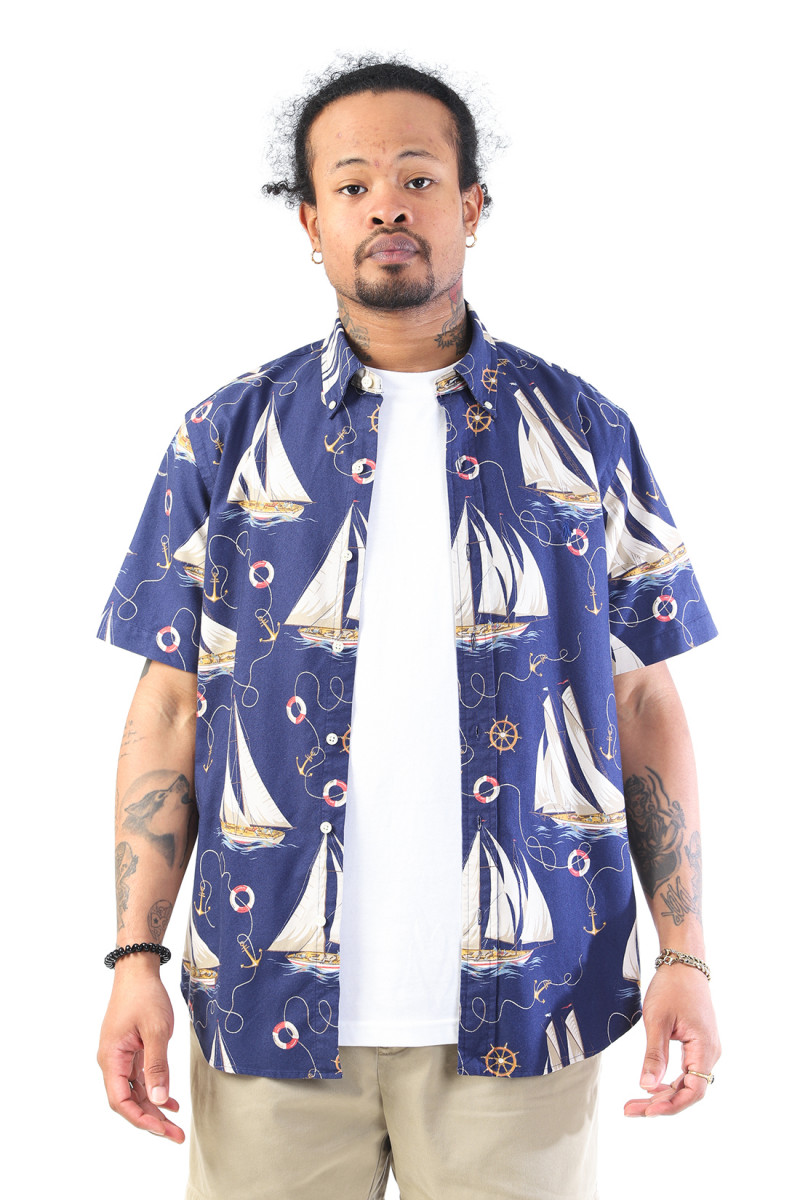 Short sleeve sport shirt Helms anchor blue