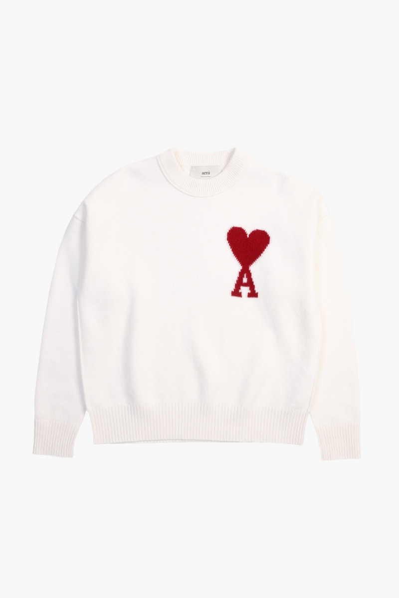 Pull col rond ami de coeur Off white/red