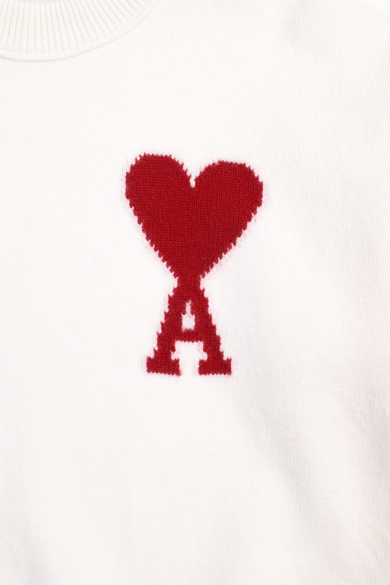 Pull col rond ami de coeur Off white/red