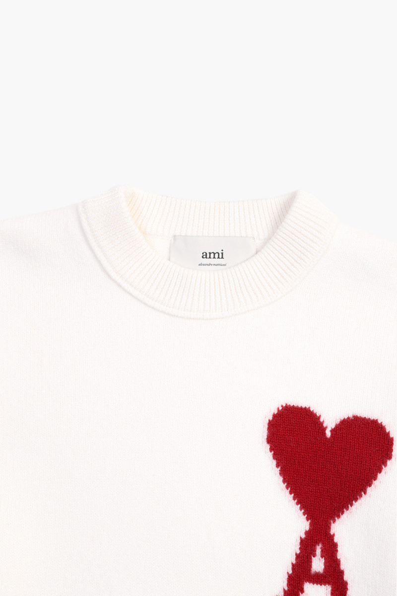 Pull col rond ami de coeur Off white/red