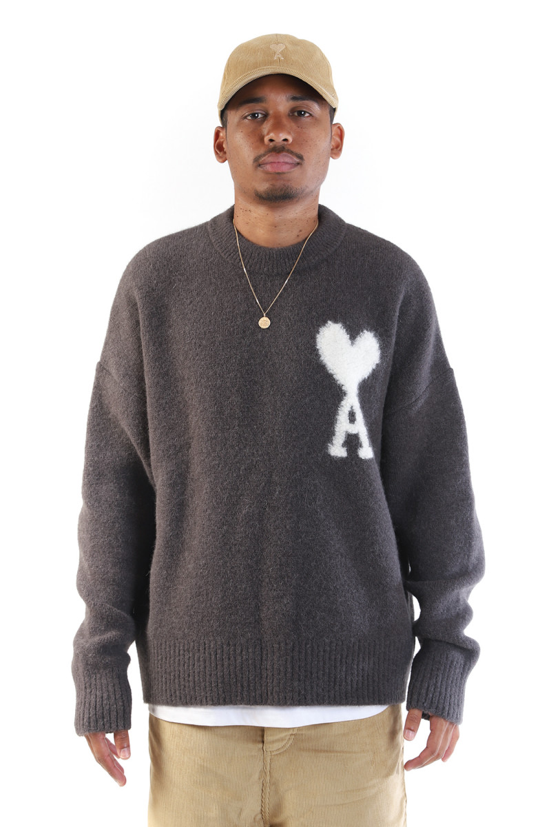 Pull col rond ami de coeur Dark grey