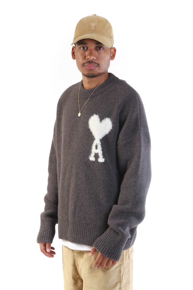 Pull col rond ami de coeur Dark grey