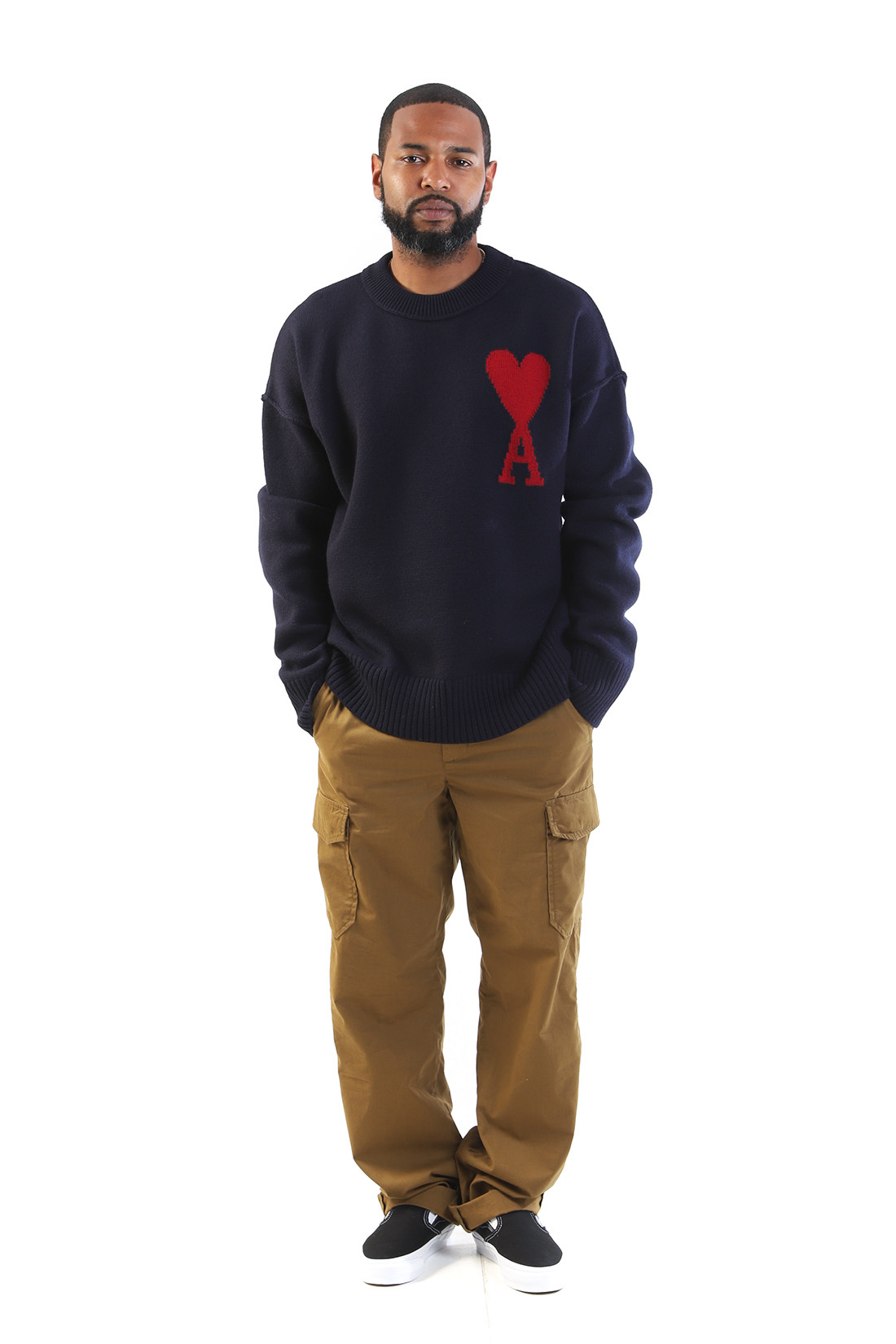 Pull col rond ami de coeur Navy/red