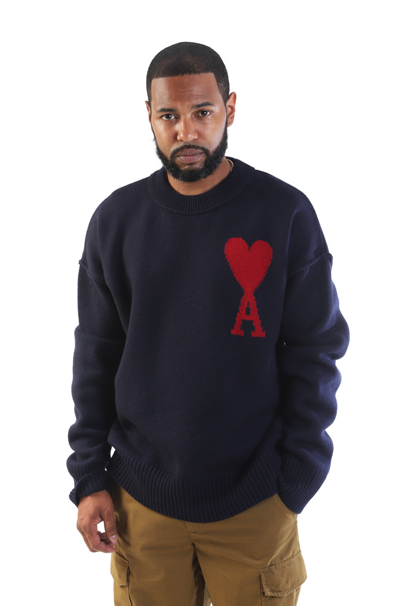 Pull col rond ami de coeur Navy/red