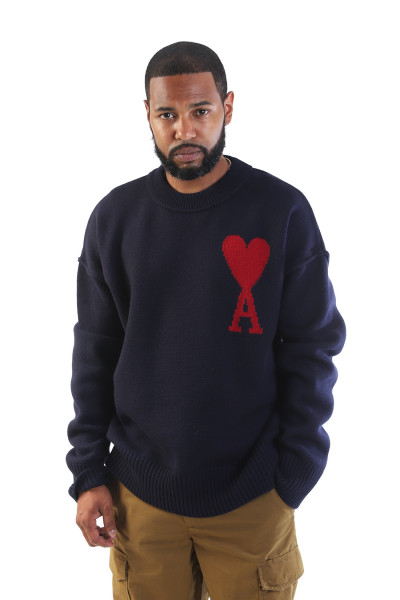 Ami Pull col rond ami de coeur Navy/red - GRADUATE STORE