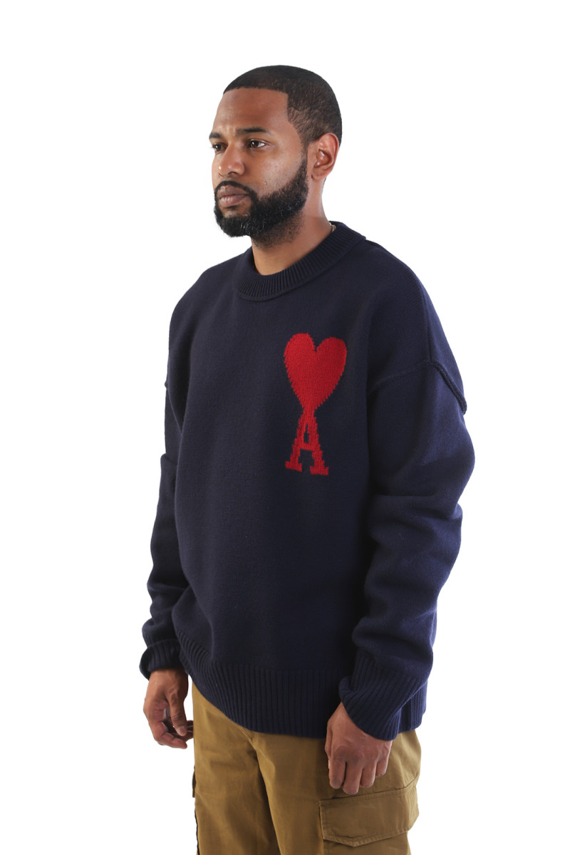 Pull col rond ami de coeur Navy/red