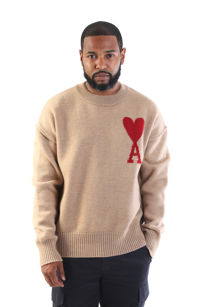 Pull col rond ami de coeur Camel/red