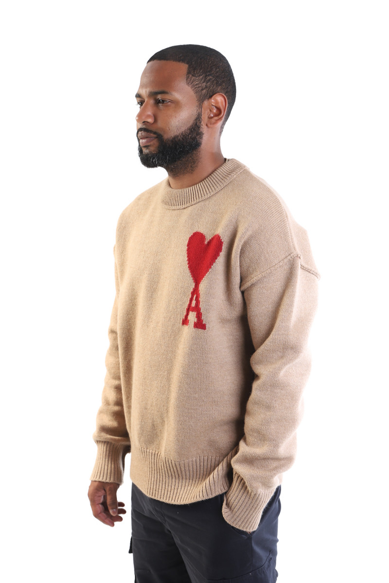 Pull col rond ami de coeur Camel/red