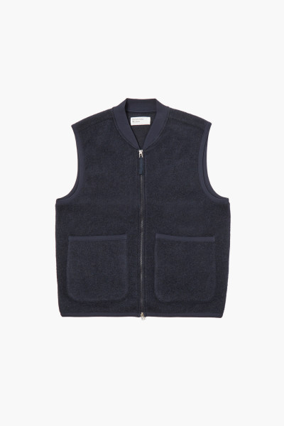 Universal works Zip waistcoat wool fleece Navy - GRADUATE STORE