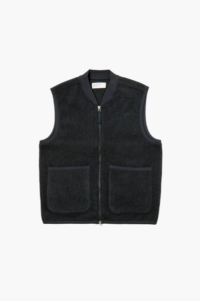 Universal works Zip waistcoat wool fleece Black - GRADUATE STORE