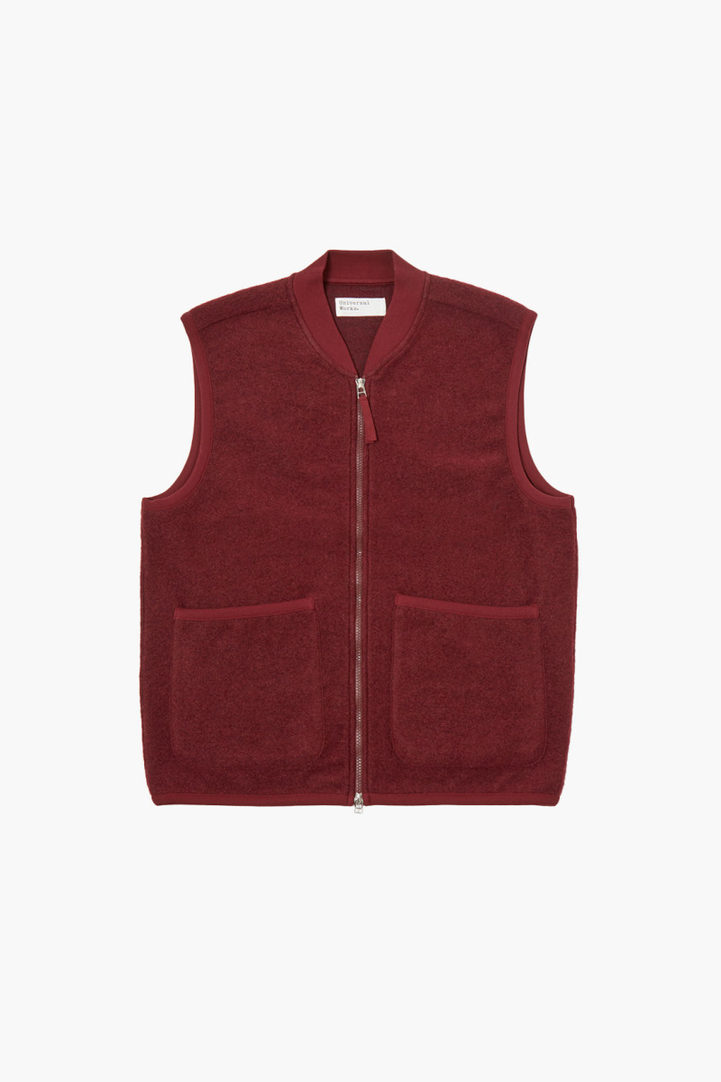 Zip waistcoat wool fleece Deep red