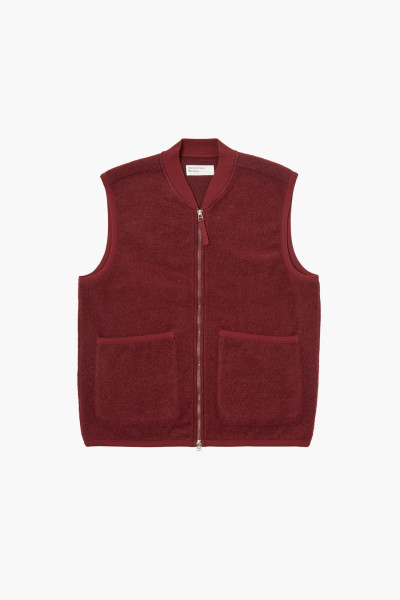 Universal works Zip waistcoat wool fleece Deep red - GRADUATE STORE