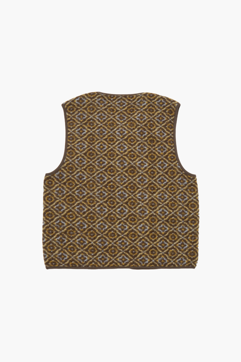 Zip gilet geometric fleece Brown