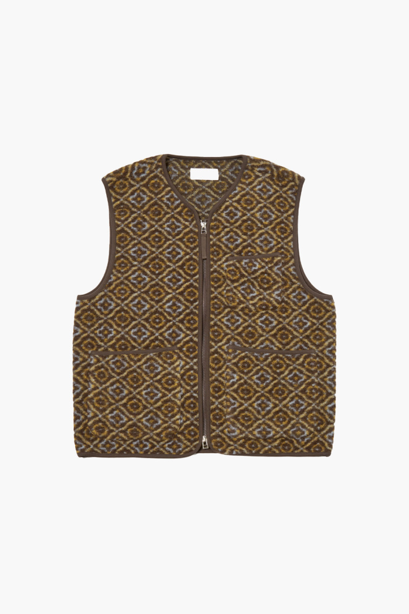 Zip gilet geometric fleece Brown