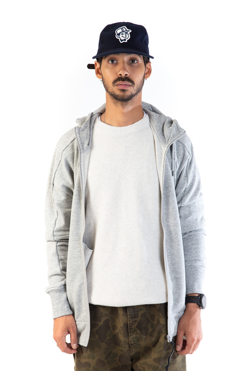 Diagonal goggle zip hoodie Greystone melange