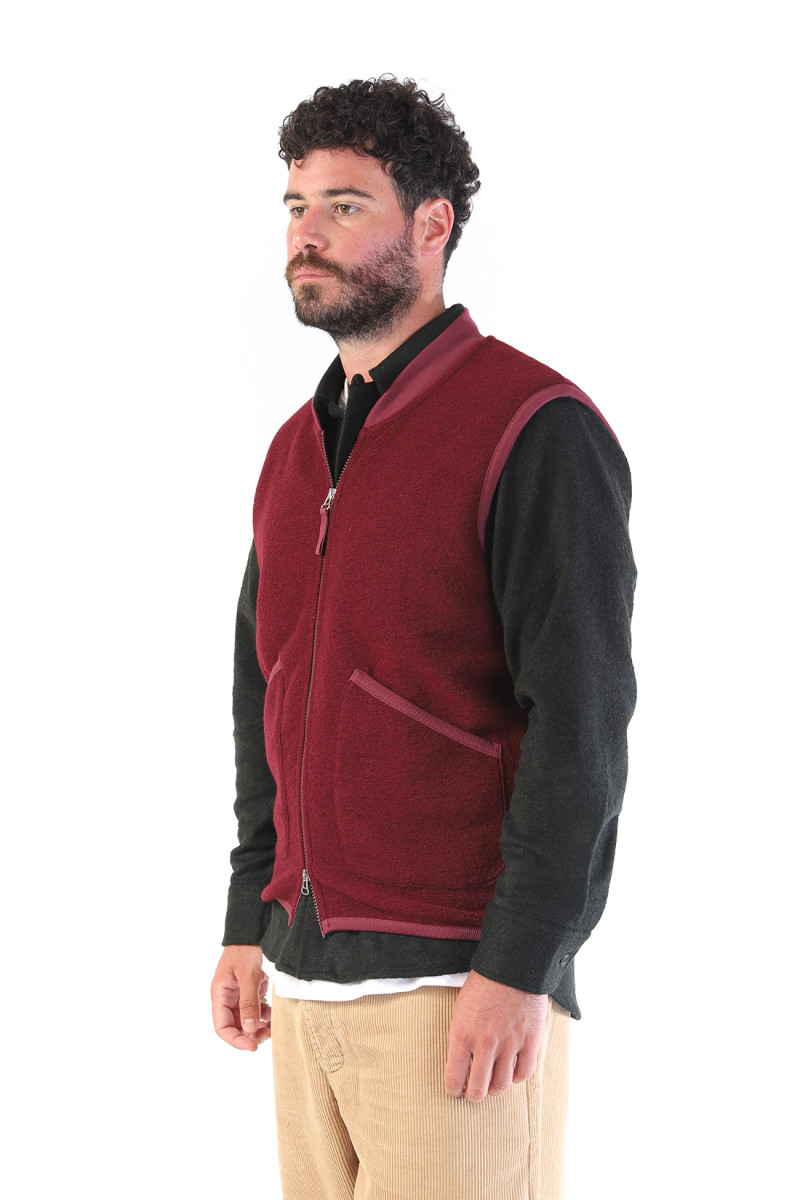 Zip waistcoat wool fleece Deep red