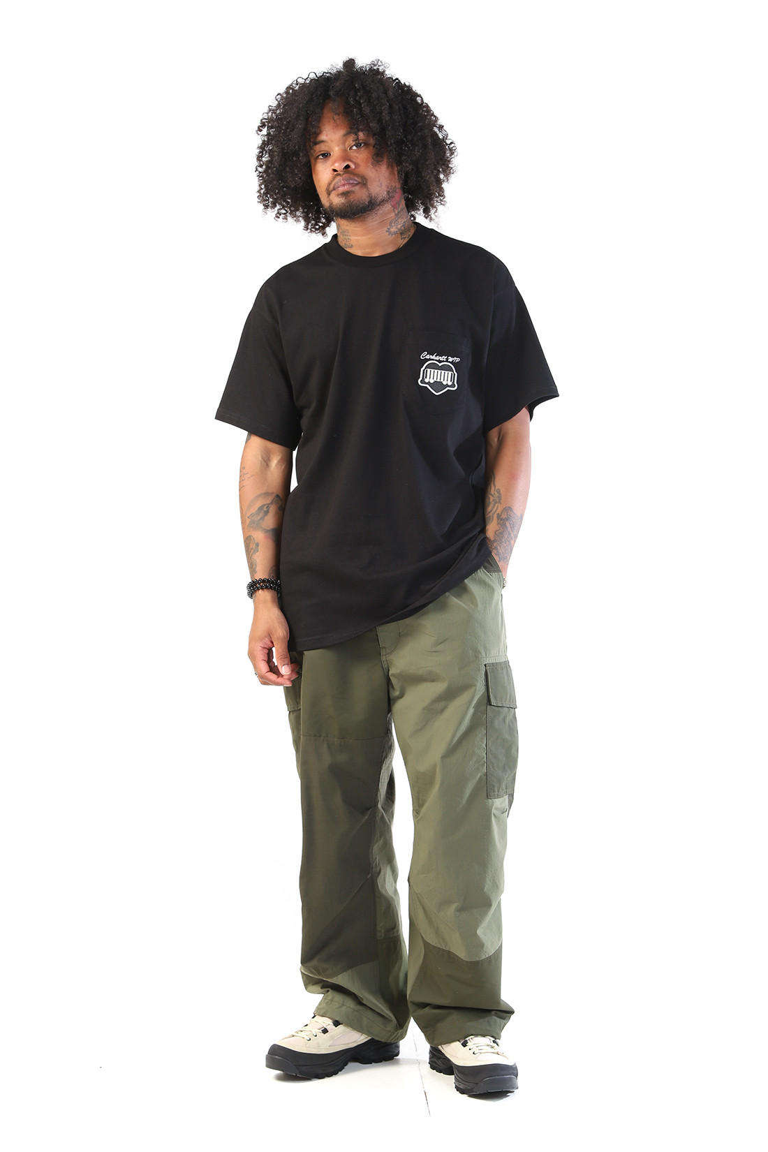 S/s heart train pocket tee Black