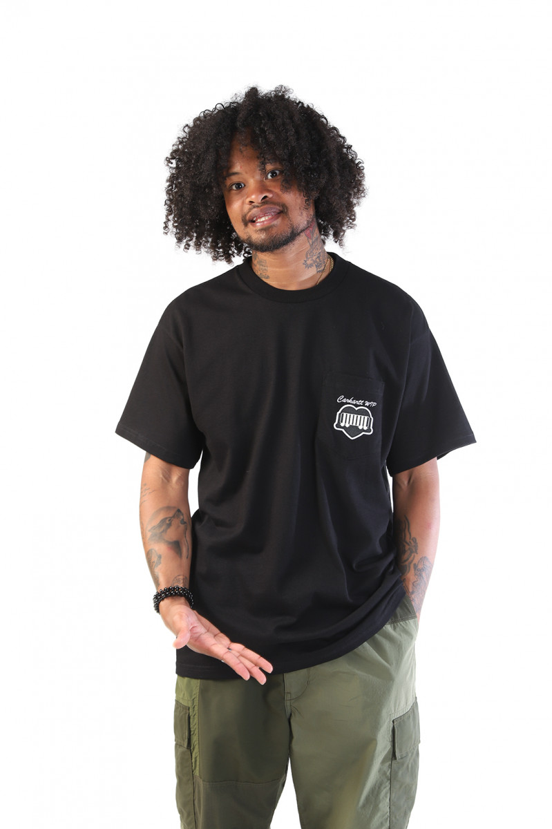 S/s heart train pocket tee Black