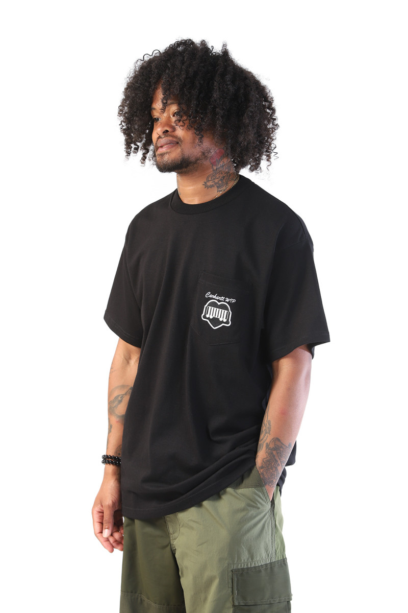 S/s heart train pocket tee Black