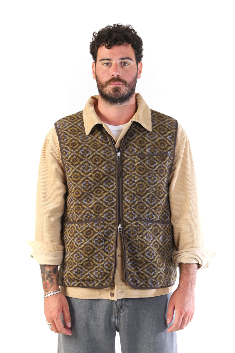 Zip gilet geometric fleece Brown