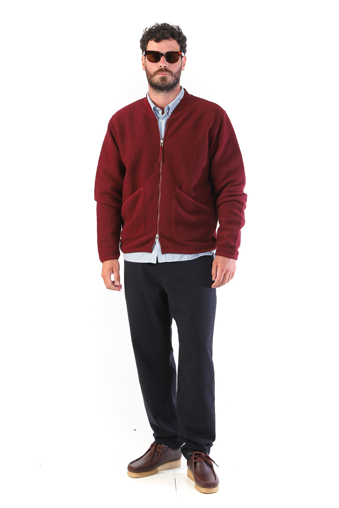 Zip bomber wool fleece Deep red