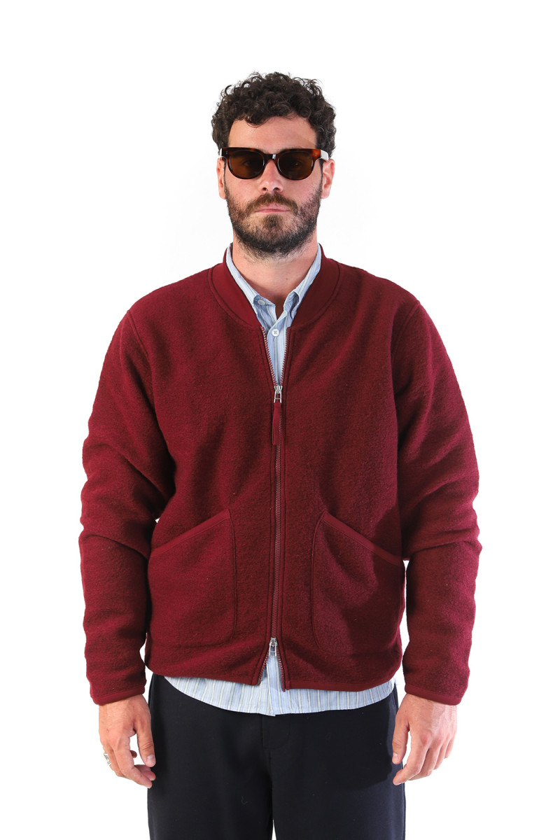 Zip bomber wool fleece Deep red