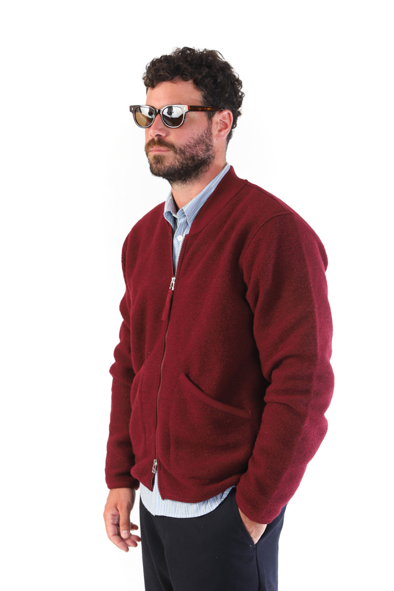 Zip bomber wool fleece Deep red