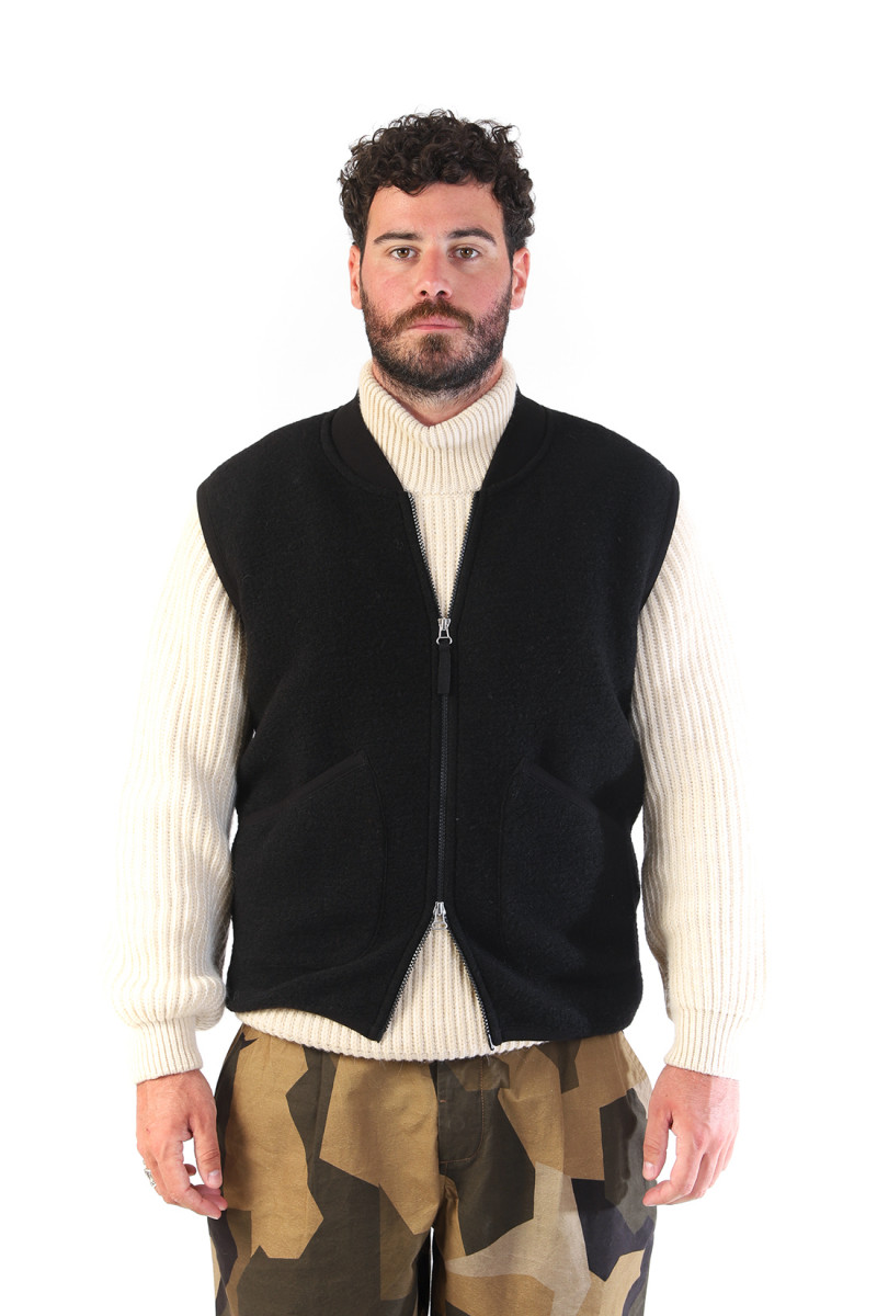 Zip waistcoat wool fleece Black