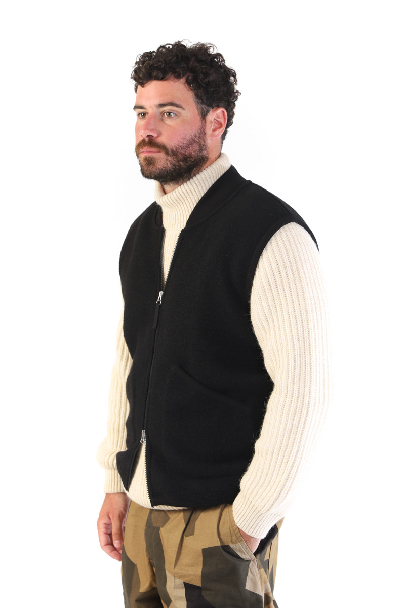 Zip waistcoat wool fleece Black