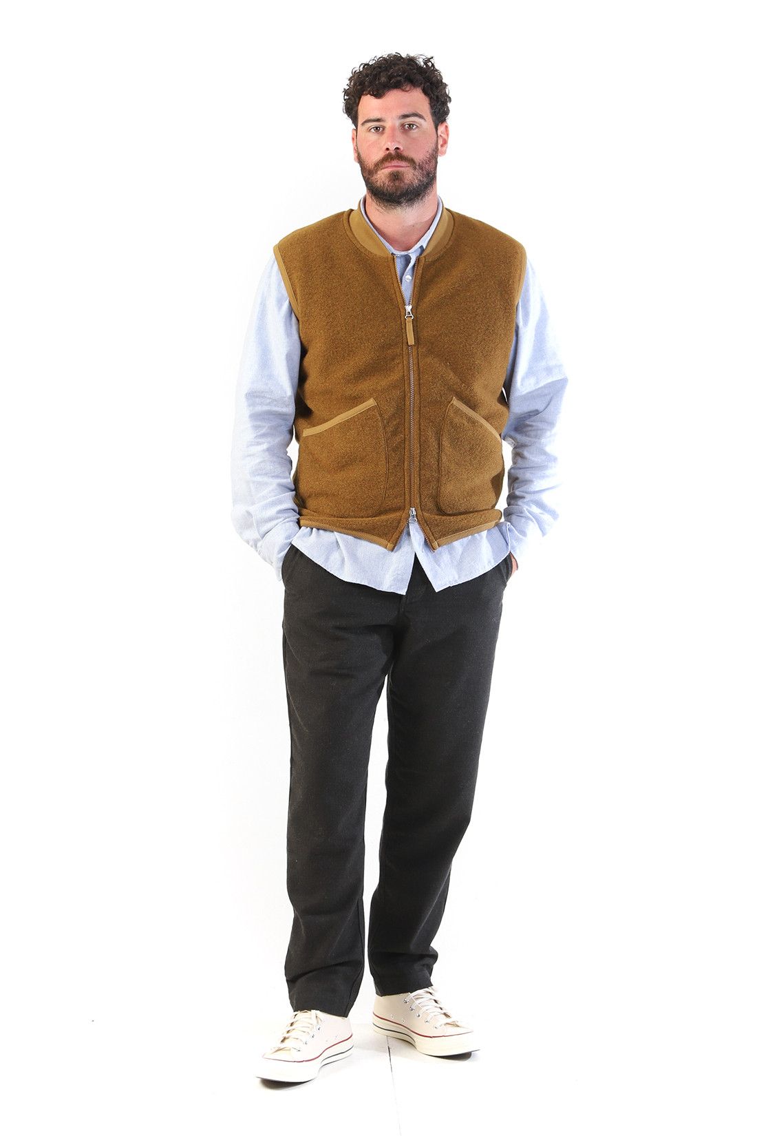 Zip waistcoat wool fleece Mustard