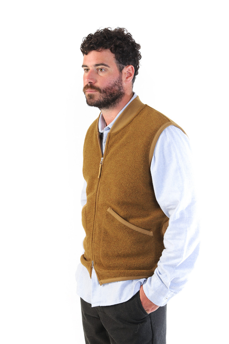 Zip waistcoat wool fleece Mustard