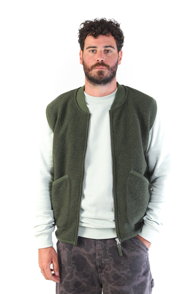 Zip waistcoat wool fleece Olive