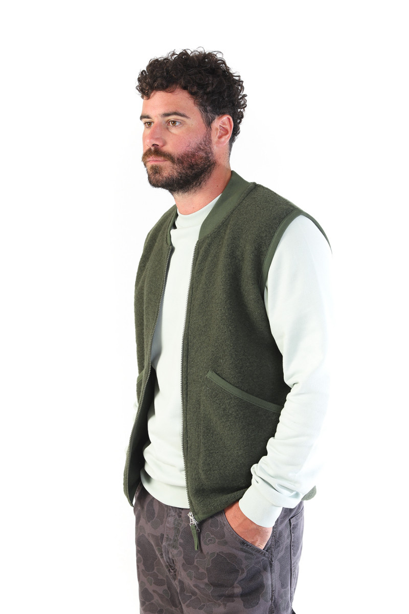 Zip waistcoat wool fleece Olive