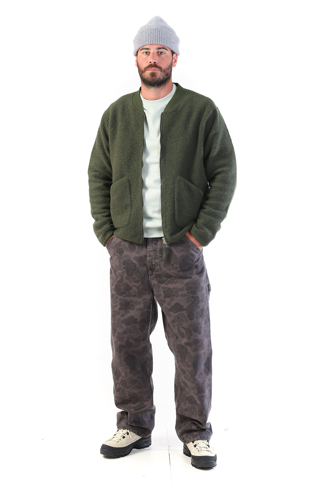 Zip bomber wool fleece Olive