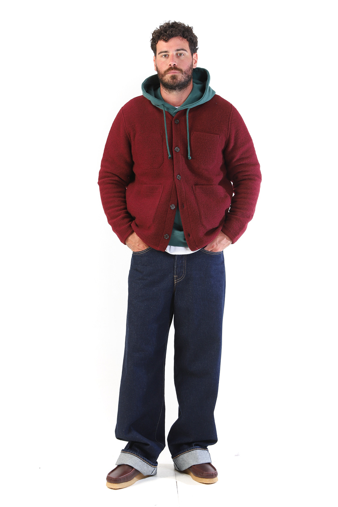 Cardigan wool fleece Deep red