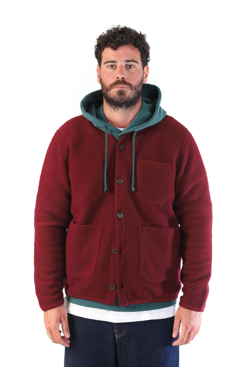 Cardigan wool fleece Deep red