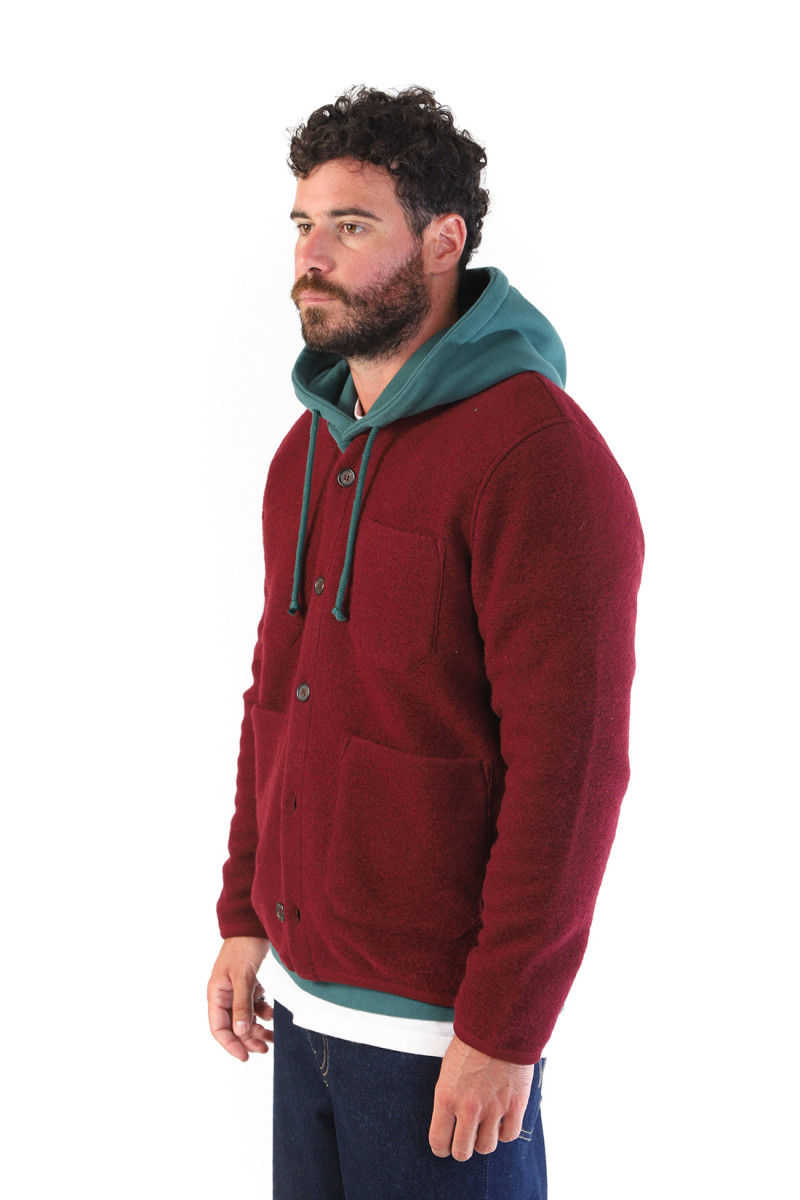 Cardigan wool fleece Deep red