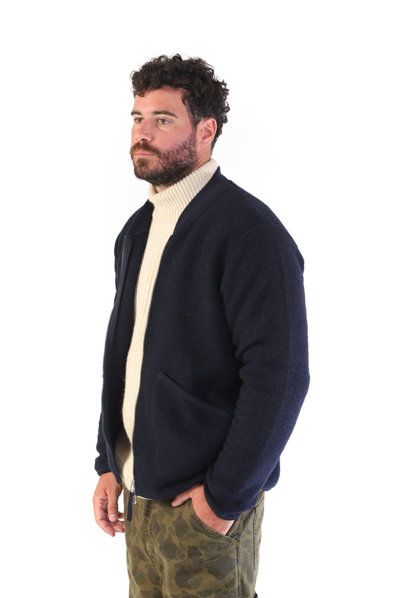 Zip bomber wool fleece Navy