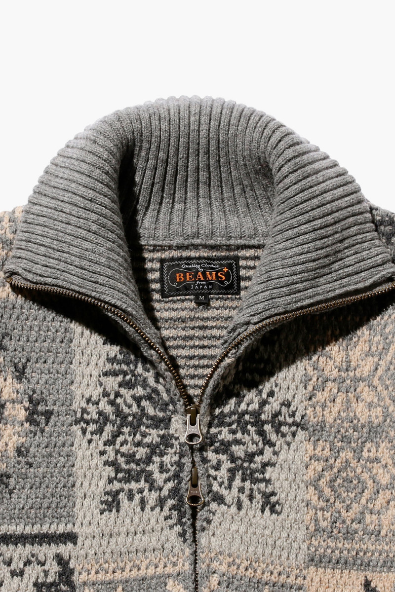 Zip cardigan double jacquard Grey