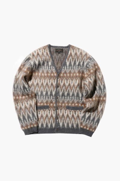 Beams plus Cardigan jacquard chevron Grey - GRADUATE STORE