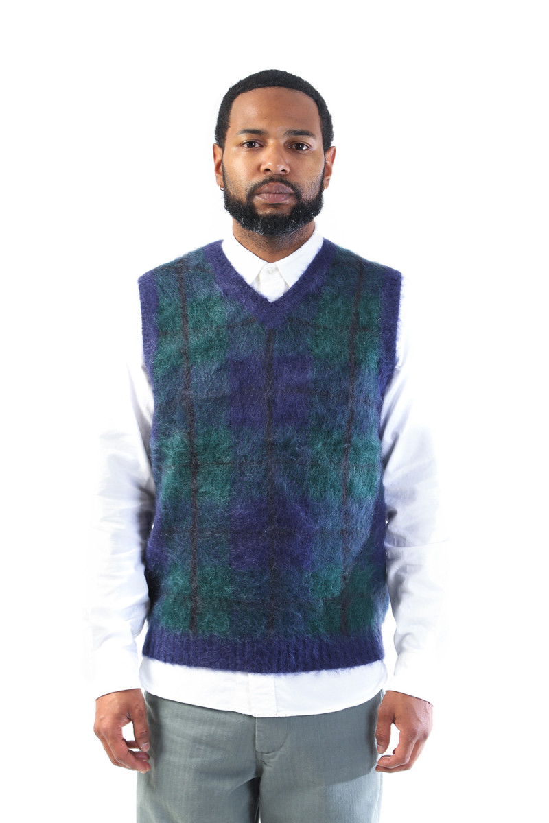 Check vest mohair Navy 79